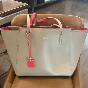 Kate Spade Beige and Neon Pink Tote